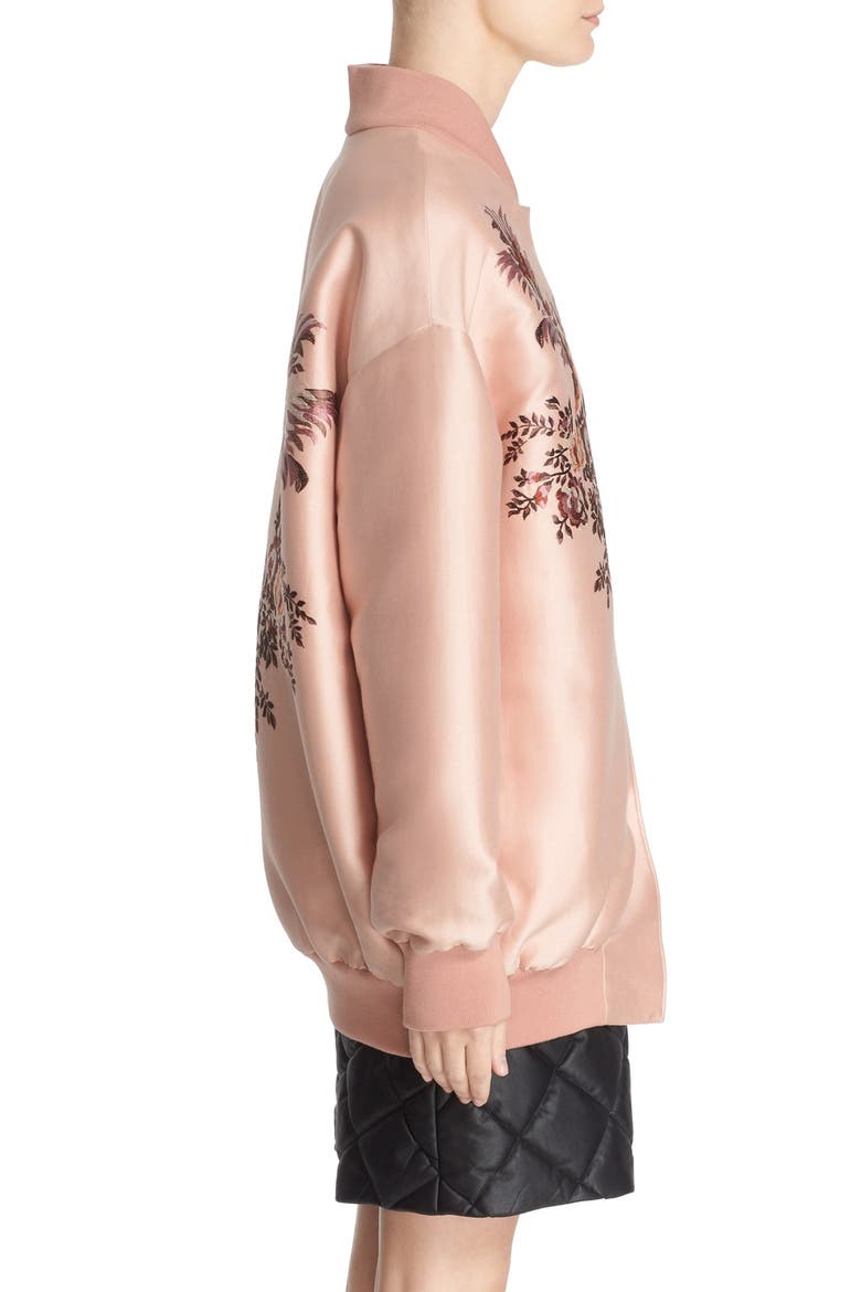 Floral Embroidered Duchesse Satin Bomber Jacket, Alternate, color, ROSE