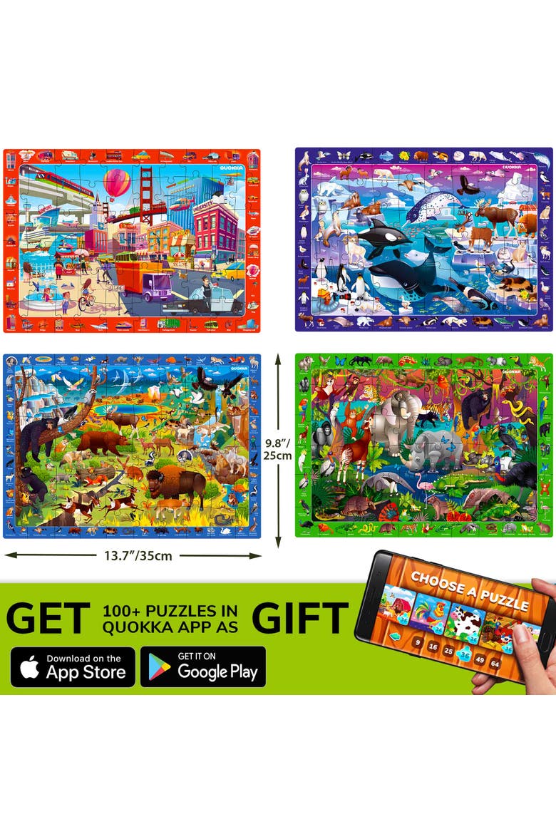 Kids Jigsaw Puzzle Sets - 60 & 100 Piece Educational Puzzles, Alternate, color, Forest, Polar, USA Parks&City