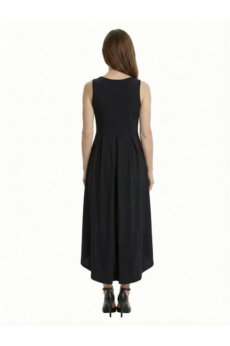 Elevate Petite Sleeveless V-Neck Pleated Fit N Flare Pocket Midi Dress, Alternate, color, Black