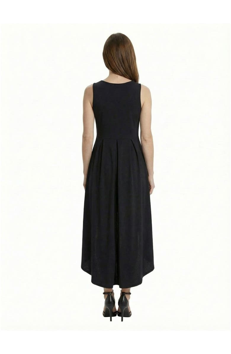 24seven Comfort Apparel Elevate Petite Sleeveless V-Neck Pleated Fit N Flare Pocket Midi Dress, Alternate, color, Black