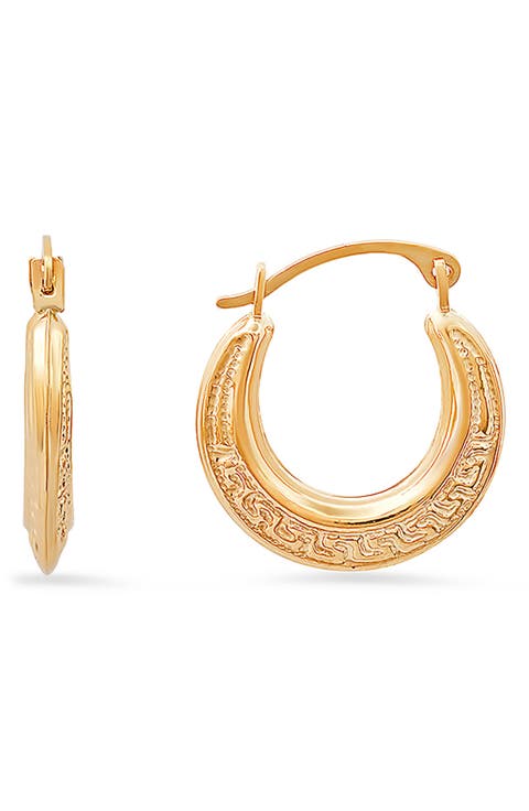 10K Gold Greek Huggie Hoop Earrings