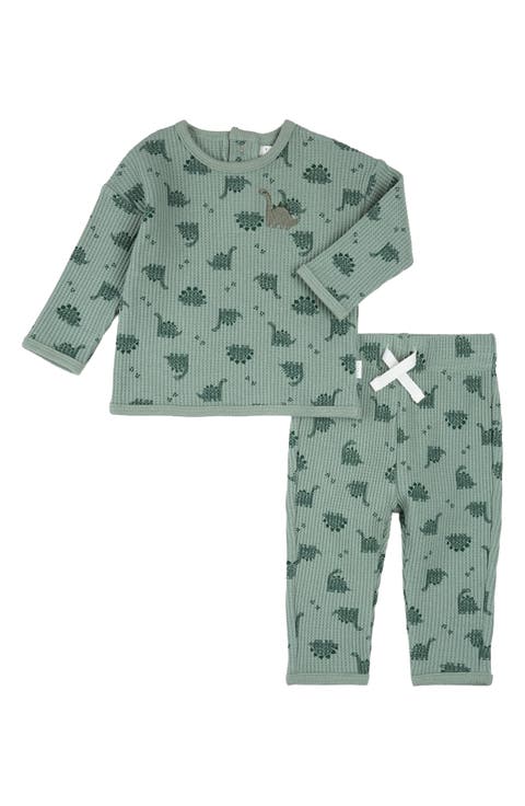 Two-Piece Thermal Stitch Organic Cotton Blend Top & Pants Set