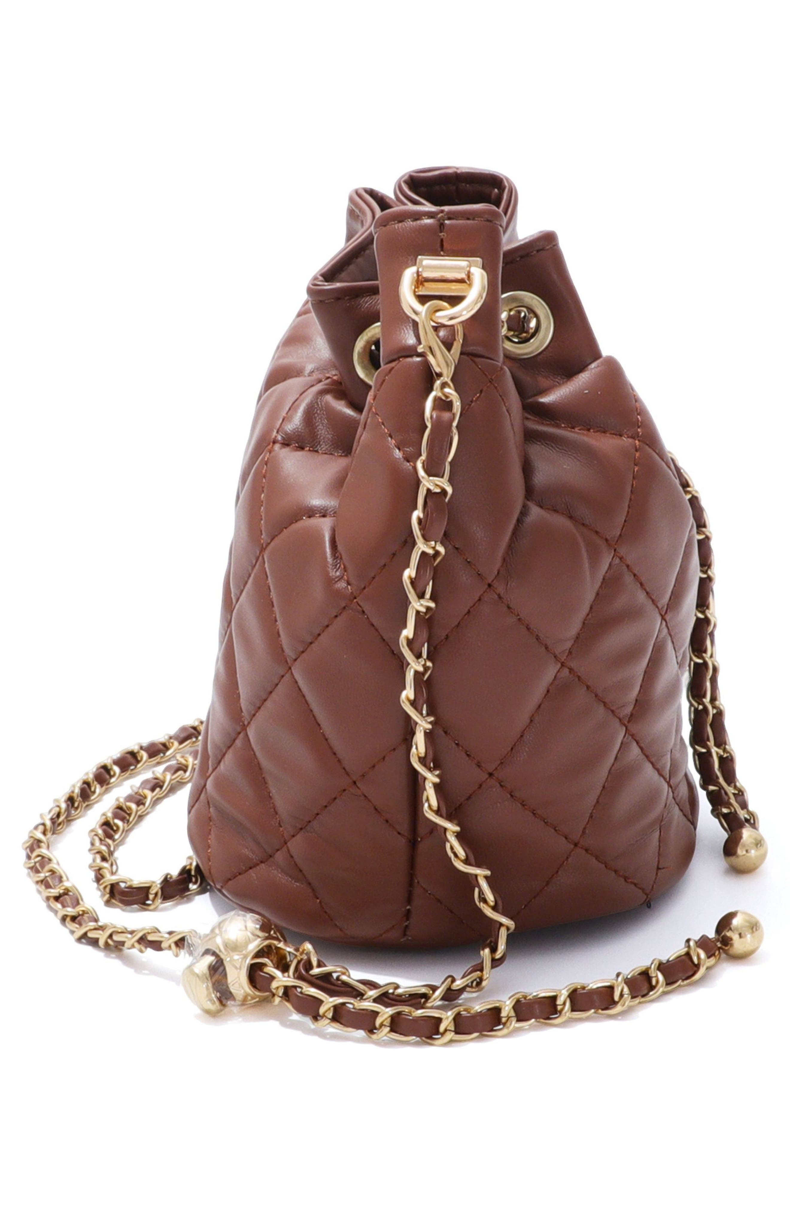 Cushion Quilted Faux Leather Bucket Bag, Alternate, color, BROWN