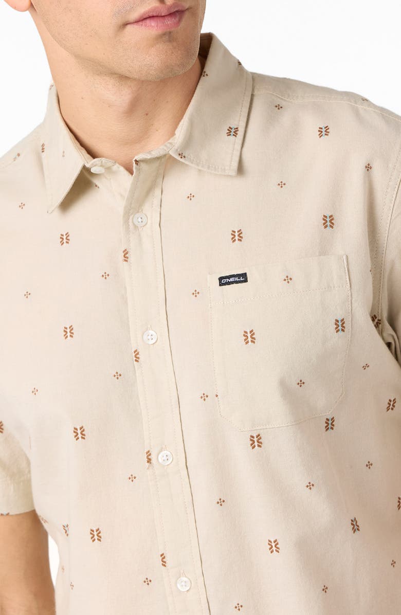 O'Neill Shields Geo Pattern Short Sleeve Stretch Cotton Button-Up Shirt, Alternate, color, 