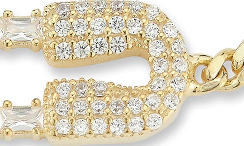 Chloe & Madison Chloe And Madison 14k Over Silver Cz Baguette Paperclip With Curb Chain Bracelet In Gold