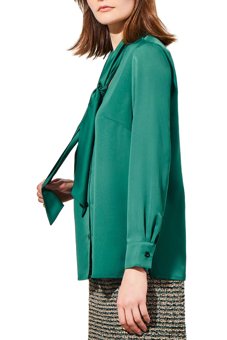 Tie Neck Crêpe de Chine Blouse, Alternate, color, JEWEL GREEN