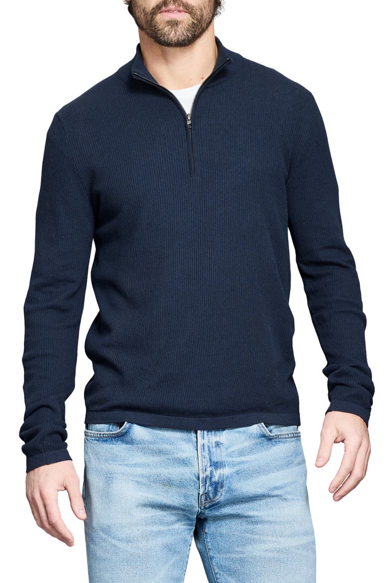 Fine Guage Texture Cotton Blend Quarter Zip Sweater, Main, color, CARBON BLUE