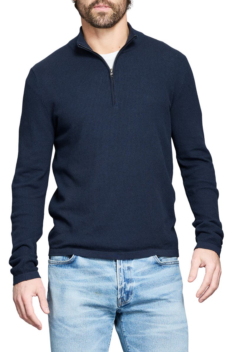 Billy Reid Fine Guage Texture Cotton Blend Quarter Zip Sweater, Main, color, Carbon Blue