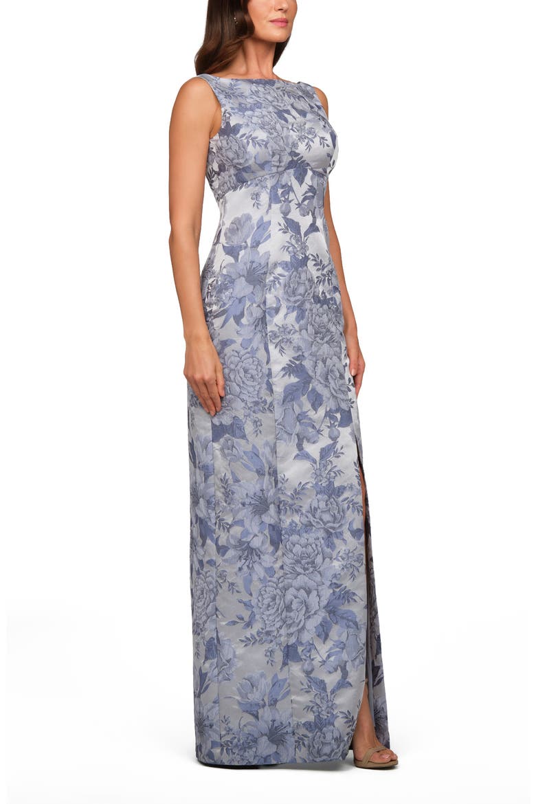 Everleigh Floral Jacquard Column Gown, Alternate, color, STONE WASH