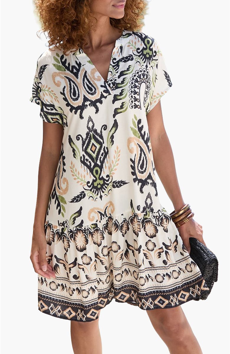 LASCANA Women's Flounce Hem Shift Dress, Main, color, Sand Khaki