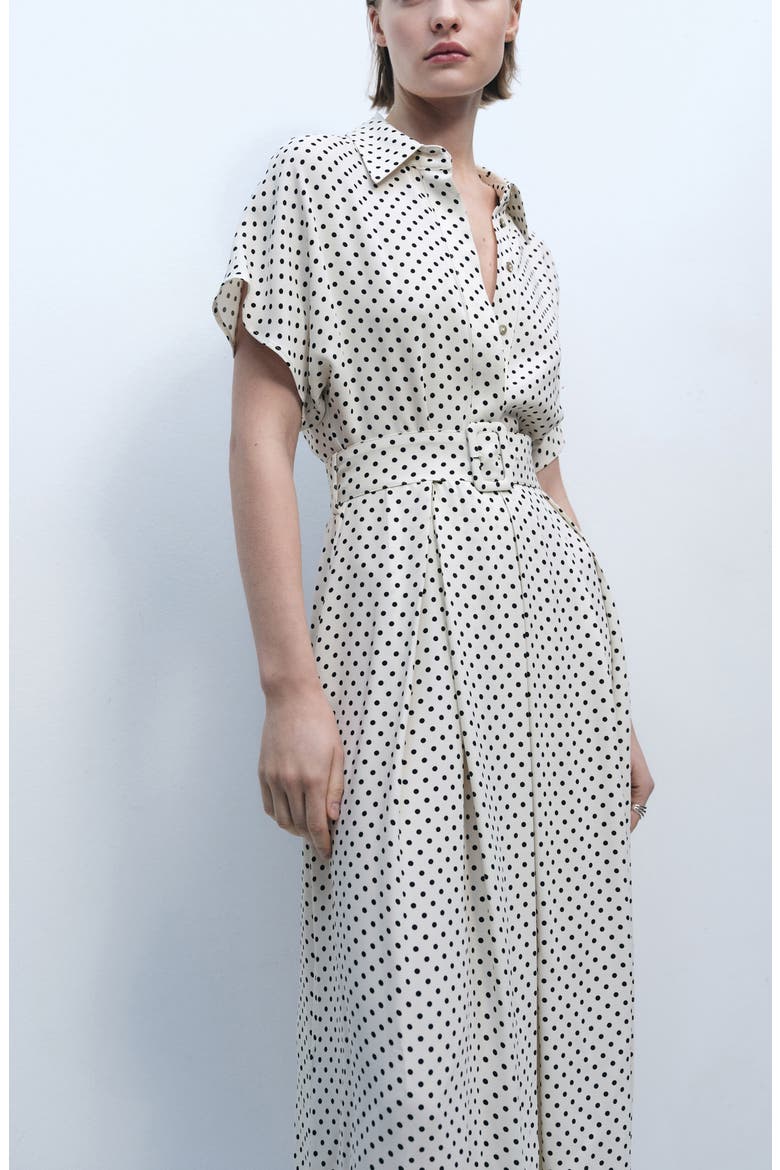 Adela Polka Dot Belted Shirtdress, Alternate, color, OFF WHITE