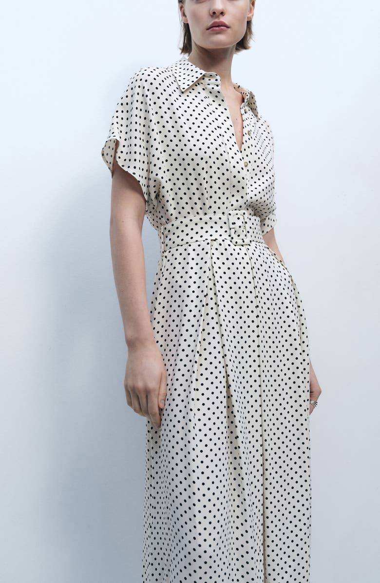MANGO Adela Polka Dot Belted Shirtdress, Alternate, color, Off White
