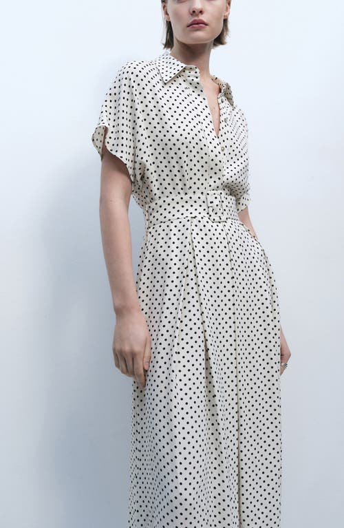 Mango Adela Polka Dot Belted Shirtdress In Off White