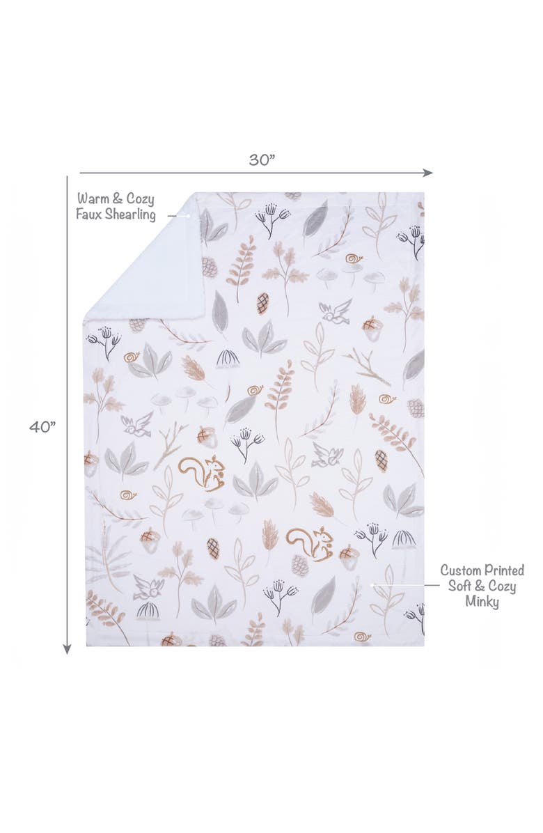 Lambs & Ivy Treetop Fox Woodland/Forest Minky/Faux Shearling Fleece Baby Blanket, Alternate, color, White
