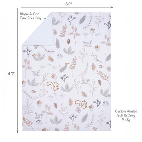 Lambs & Ivy Treetop Fox Woodland/forest Minky/faux Shearling Fleece Baby Blanket In White