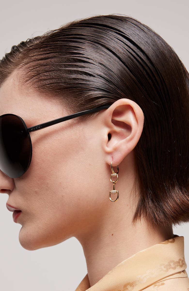 Gucci Horsebit Diamond Chandelier Earrings, Alternate, color, Gold