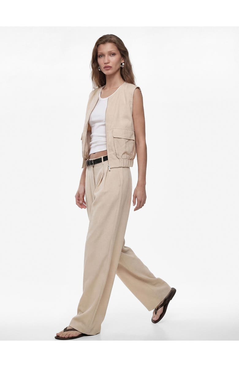 Koton Wide Leg Trousers with Belt, Alternate, color, Beige