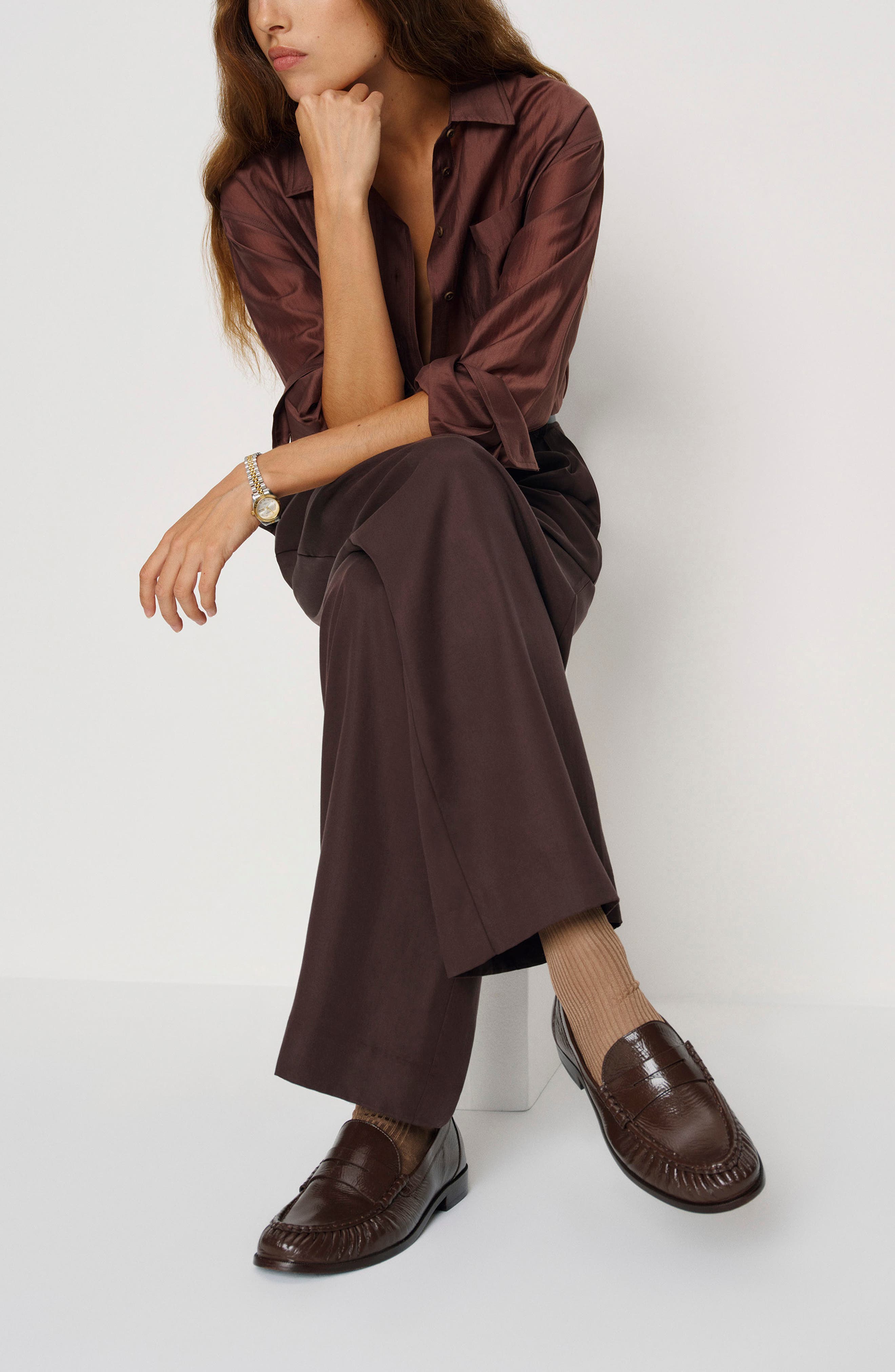 Francine Ruched Loafer, Alternate, color, ESPRESSO CRINKLE PATENT