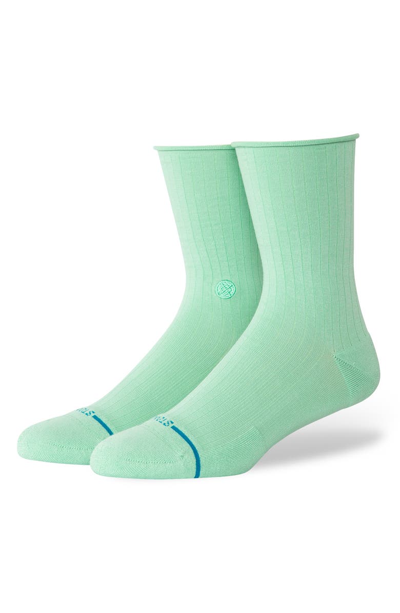 Stance Rolled Quarter Crew Socks, Main, color, Jade