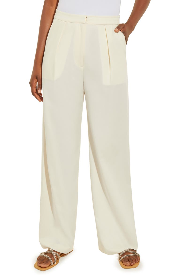 Pleat Front Wide Leg Pants, Main, color, WHITE