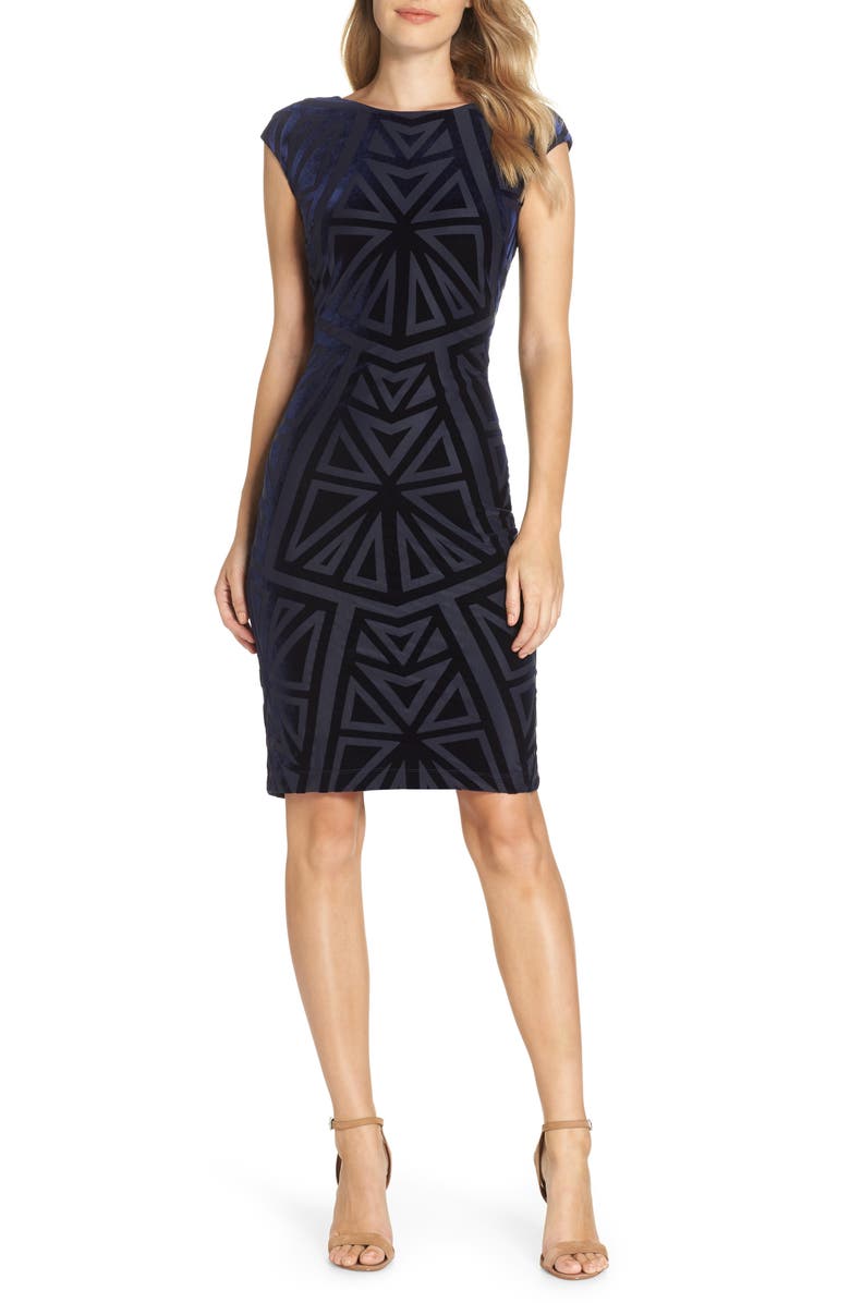Vince Camuto Velvet Jacquard Sheath Dress, Main, color,