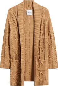 525 America Peggy Cable Stitch Longline Open Front Cardigan