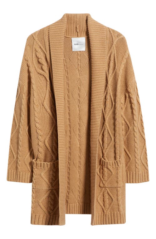 525 Peggy Cable Stitch Longline Open Front Cardigan In Brown
