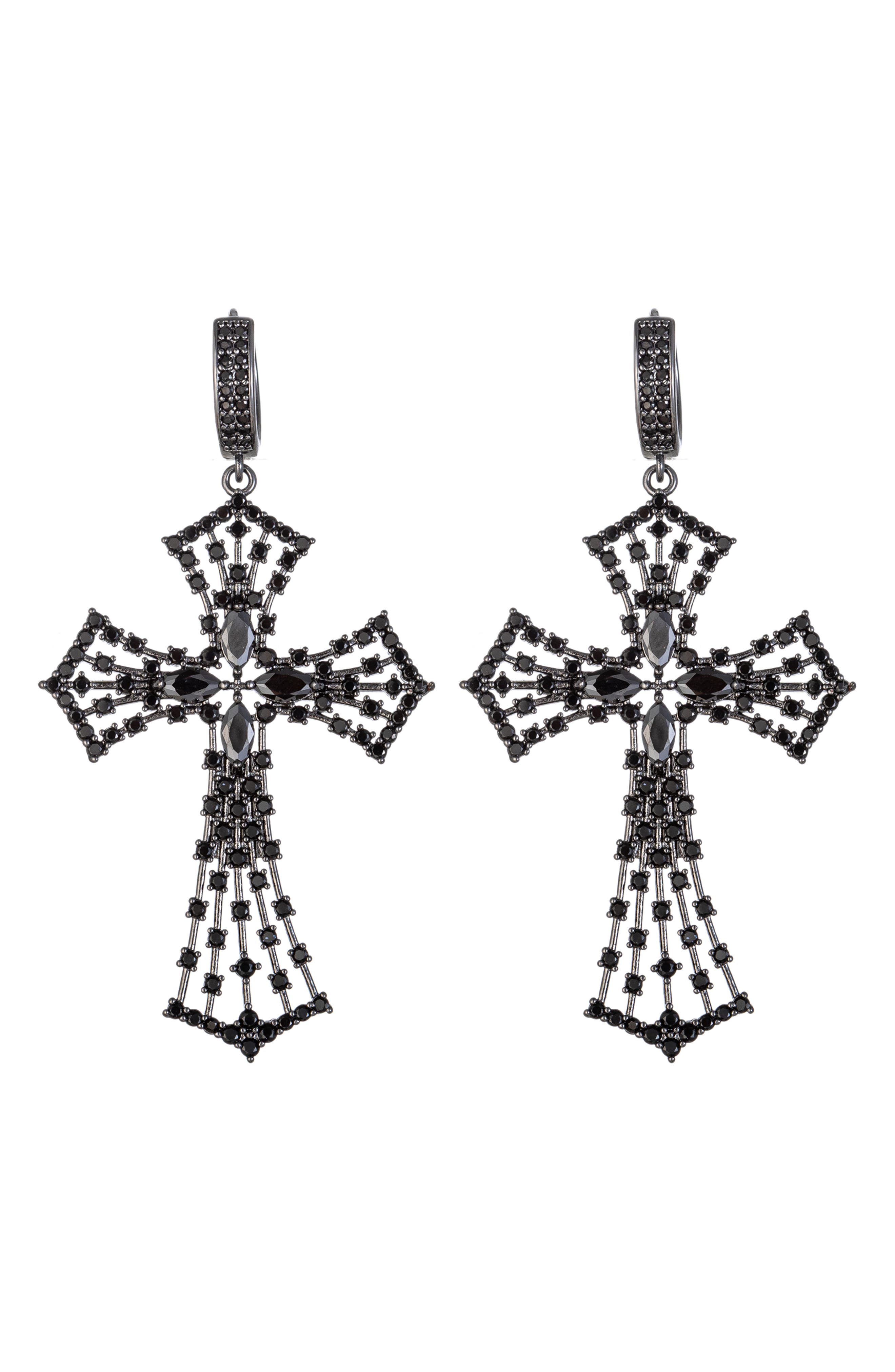 EYE CANDY LOS ANGELES Cubic Zirconia Cross Drop Earrings