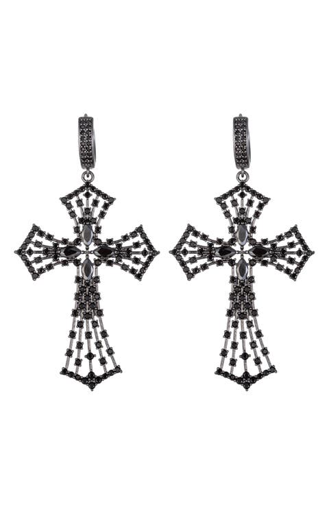 Cubic Zirconia Cross Drop Earrings