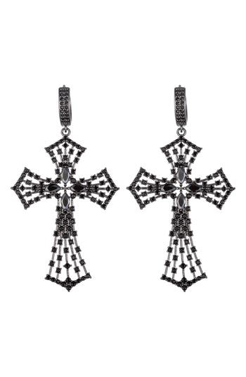 Eye Candy Los Angeles Cubic Zirconia Cross Drop Earrings In Black