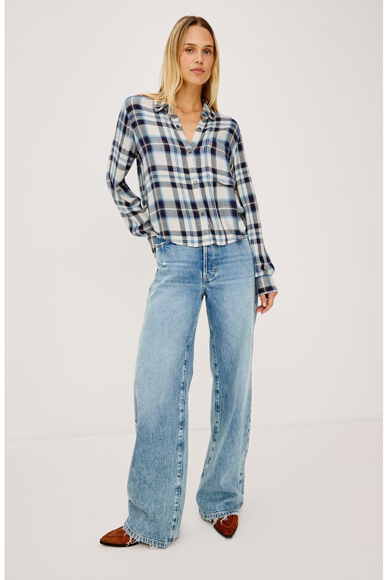 Malin Cropped Plaid Button-Up Shirt, Alternate, color, ECRU MIDNIGHT