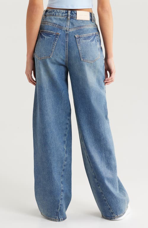 Purple Brand Twisted Coated Baggy Wide Leg Jeans In Mid Indigo