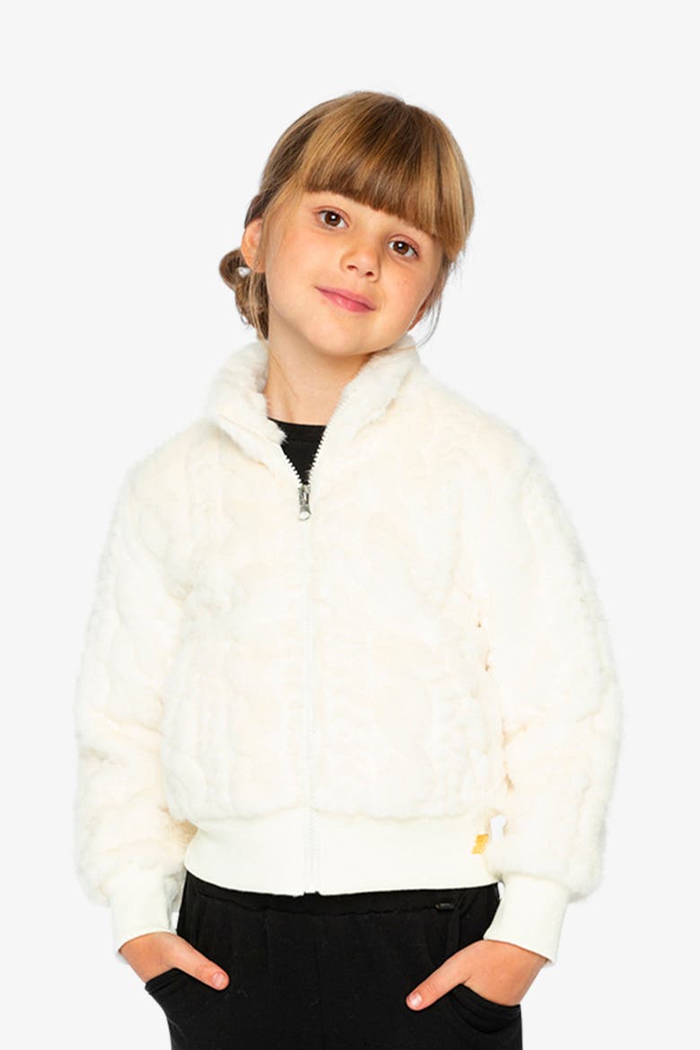Faux Fur Jacquard Zip Ribbed Cuff Jacket, Alternate, color, Beige