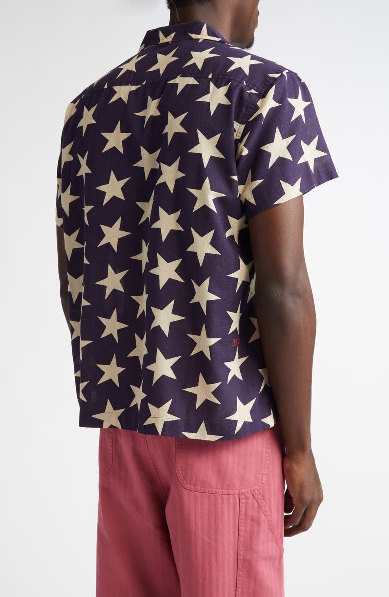 Bode Starry Short Sleeve Button-Up Shirt, Alternate, color, Navy