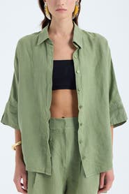 Monlicia Iyan 100% Linen Oversized Button-Up Shirt