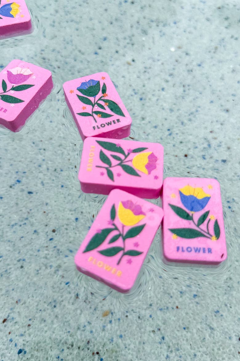 Mahjong Floating Tile Set, Alternate, color, Floral Pink