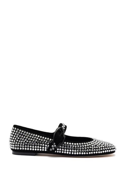 Larroude Verona Crystal Mary Jane Ballerina Flats In Black And Crystals