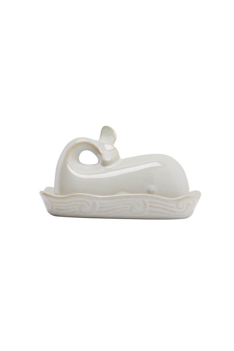 Coastal Stoneware Whale Shaped Butter Dish, White, Alternate, color, White