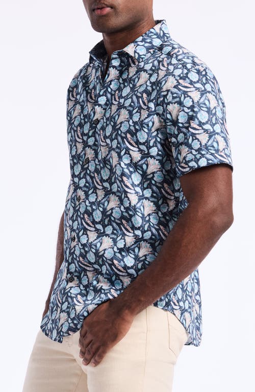 Robert Graham Floral Print Short Sleeve Cotton Button-up Shirt