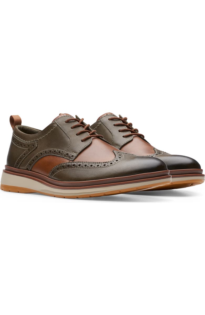 Clarks<sup>®</sup> Chantry Wingtip Derby, Main, color, Dark Olive Combi