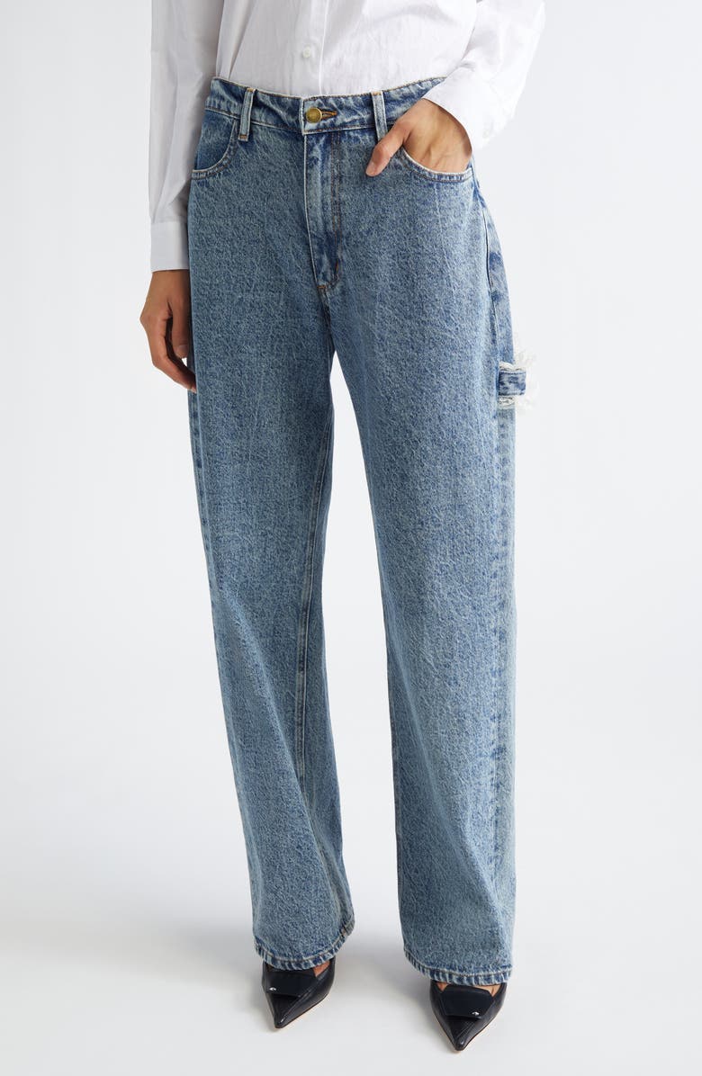 Tanner Fletcher Gender Inclusive Sid Lace Loop Straight Leg Carpenter Jeans, Main, color, Mid Wash