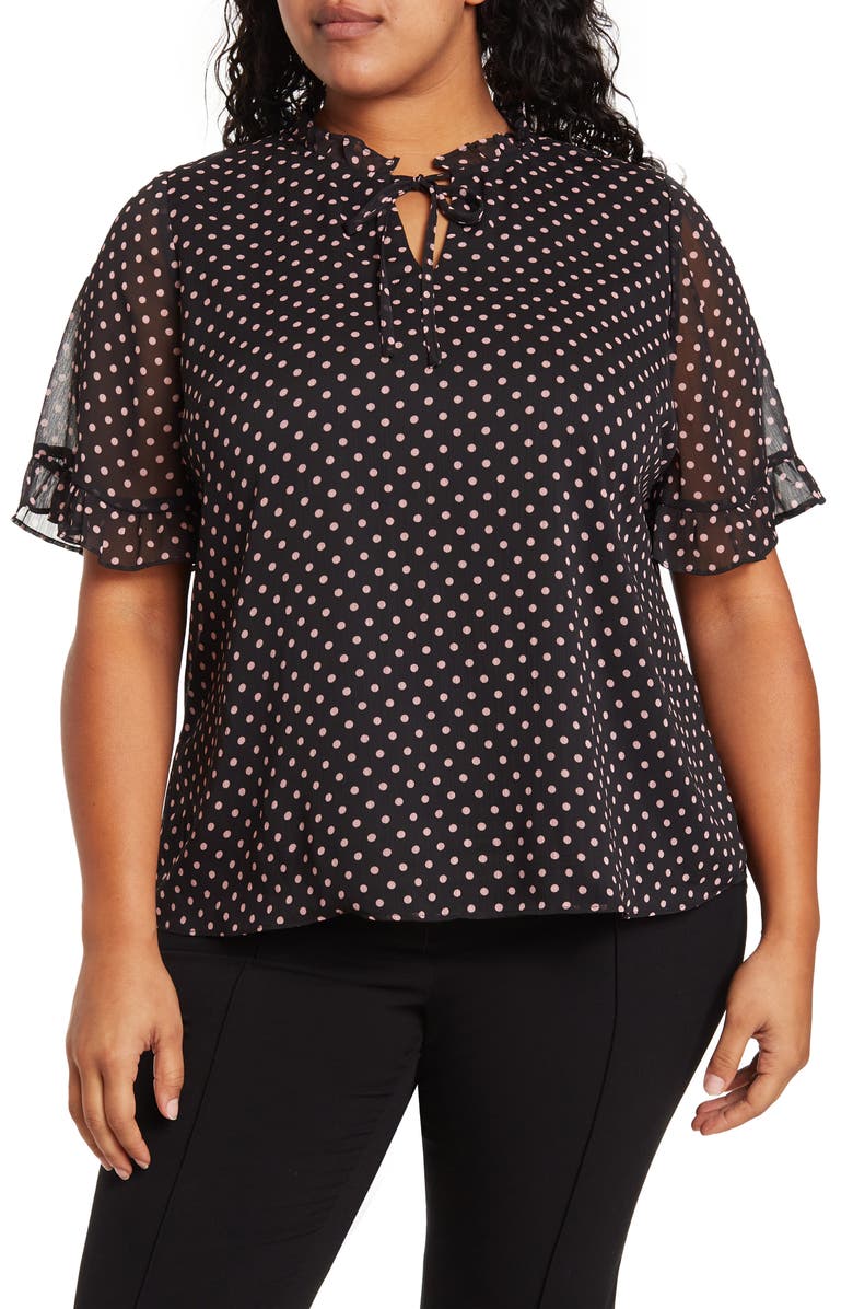 CeCe Tie Neck Ruffle Yoke Blouse, Main, color, 