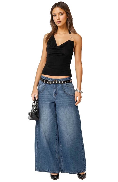 Shop Edikted Jayden Low Rise Wide Leg Jeans In Blue