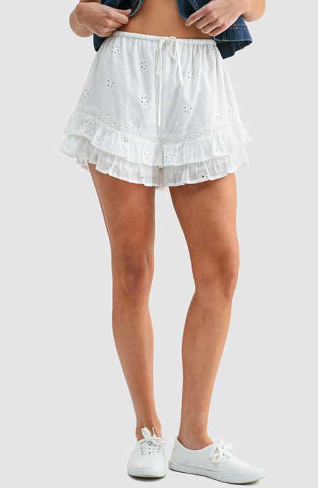 Ruffle Eyelet High Waist Shorts