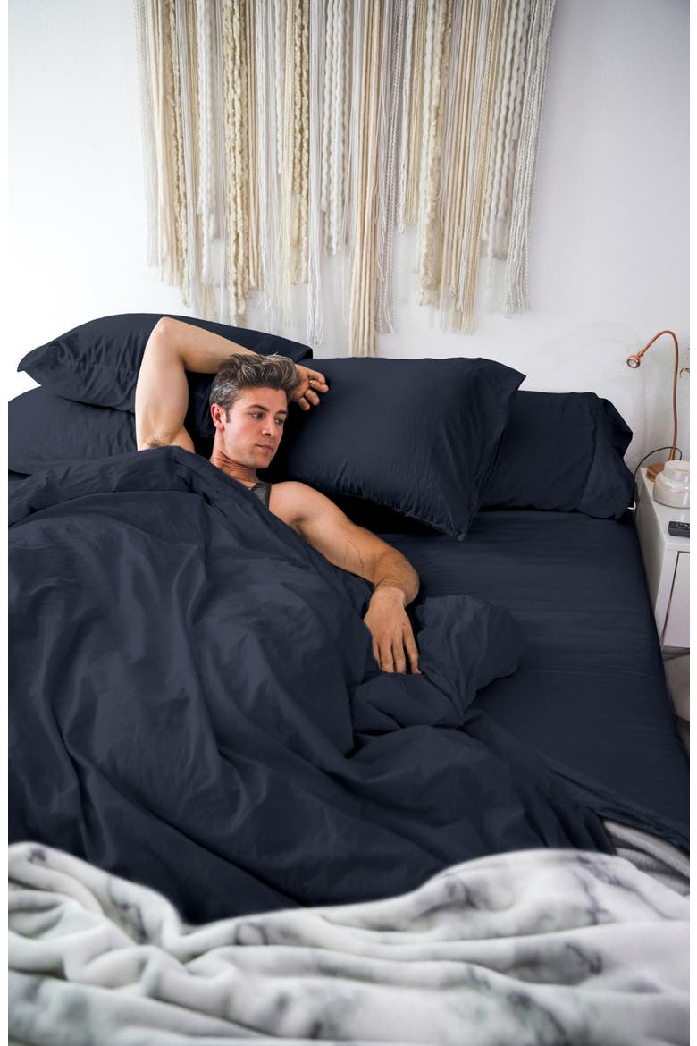 Soft & Smooth Tencel Duvet Cover 3-Piece Set, Alternate, color, DARK NAVY