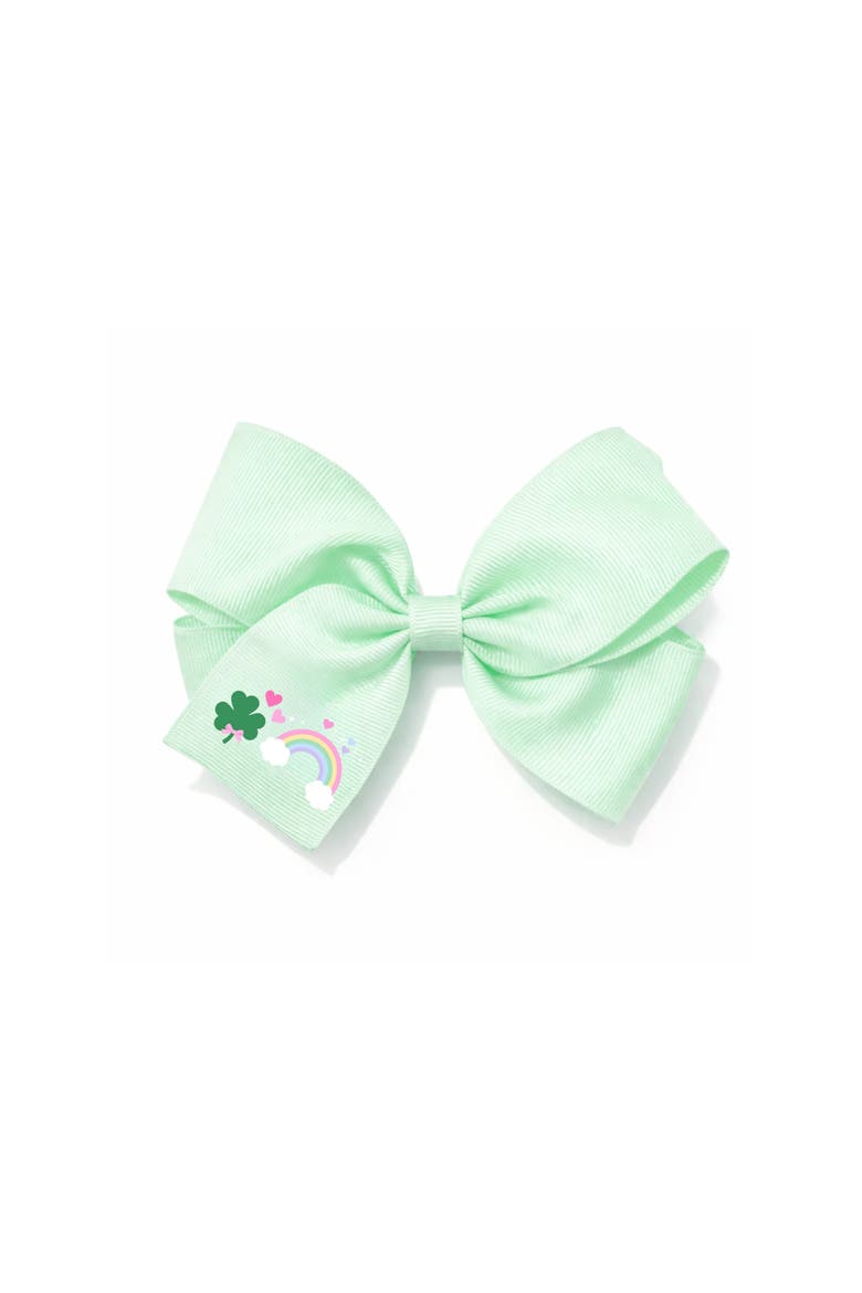 Rainbow Shamrock Hair Bow, Main, color, Green