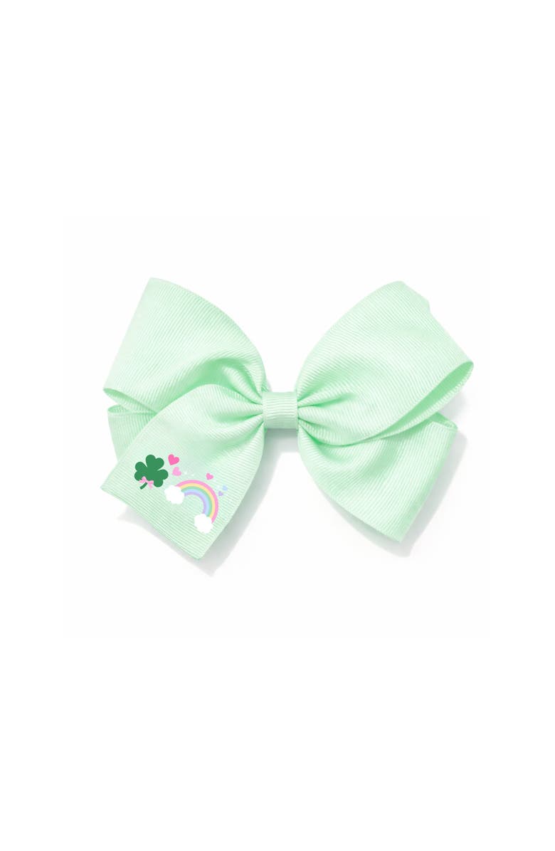 Bits & Bows Rainbow Shamrock Hair Bow, Main, color, Green