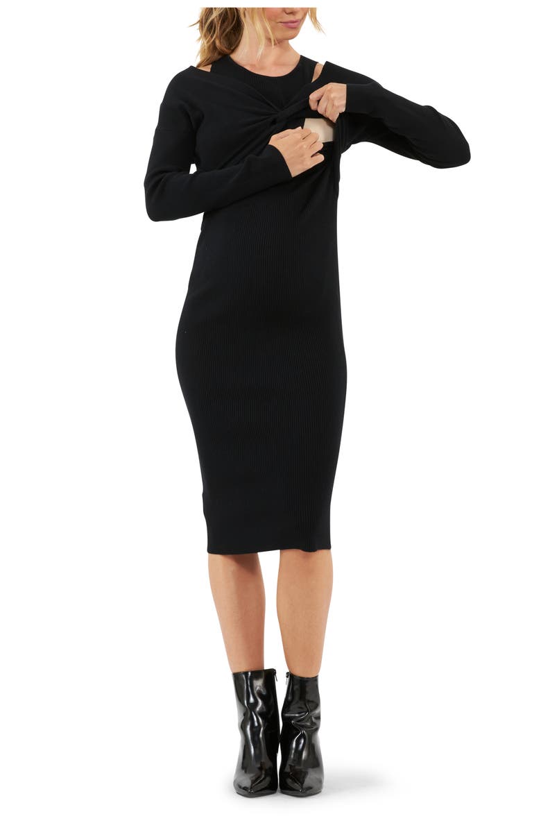 Ripe Maternity Dayna Nursing Knit Dress, Alternate, color, Black
