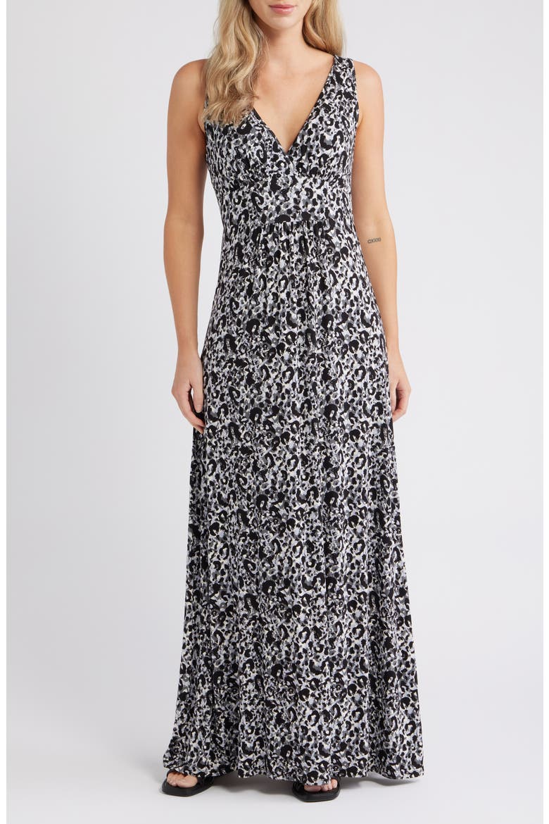 Empire Waist Jersey Maxi Dress, Main, color, GRAY/ BLACK