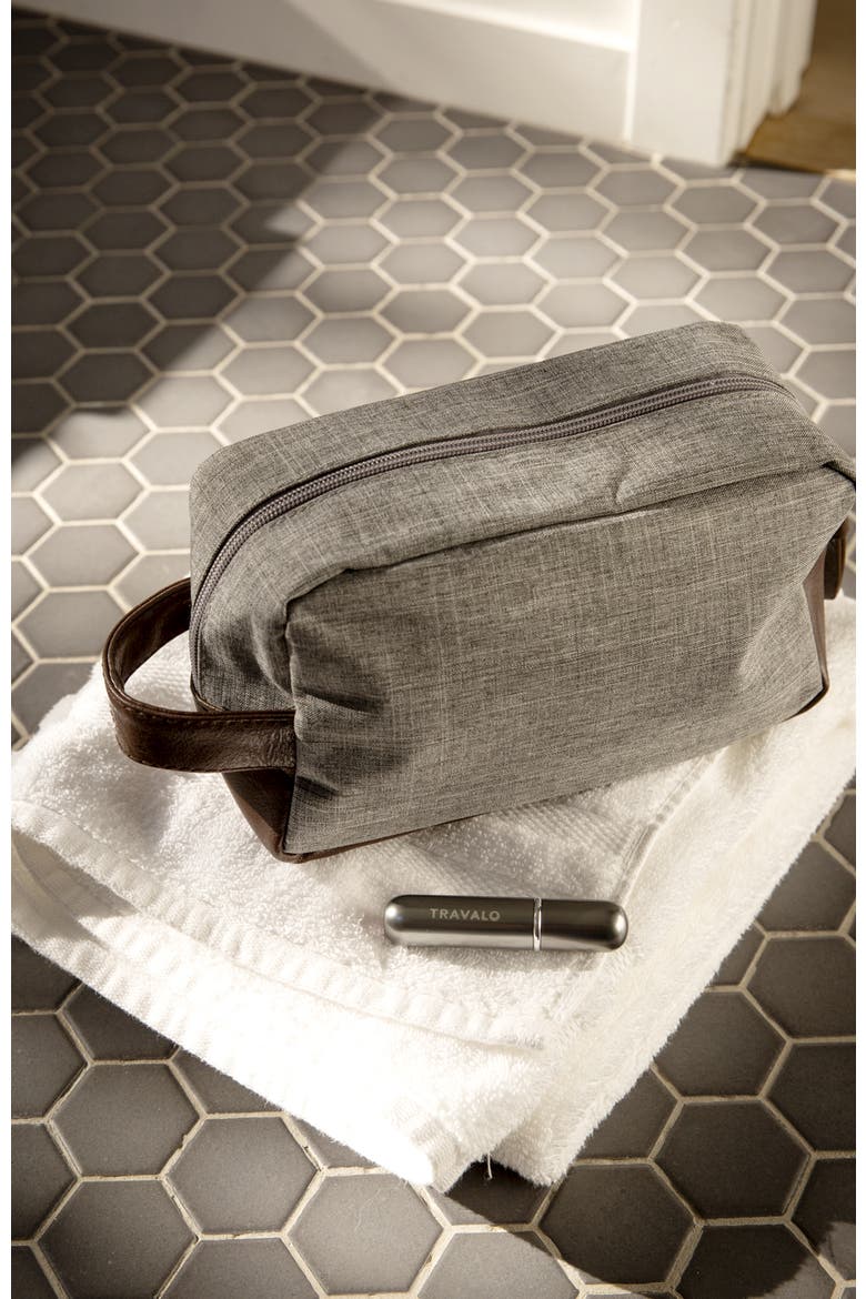 Heather Toiletry Bag with Vegan Leather Trim, Alternate, color, Grey